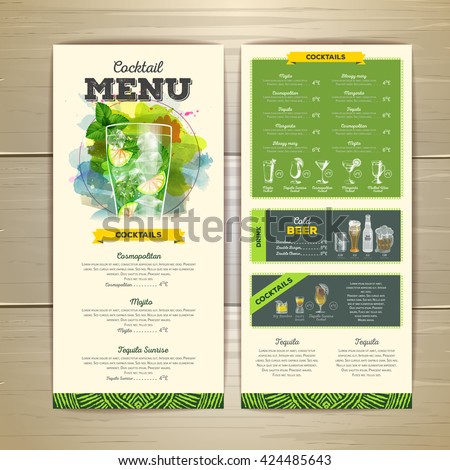 Watercolor cocktail menu design. Corporate identity