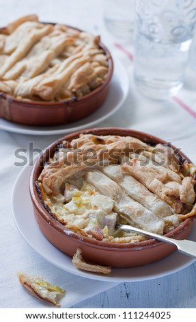 Closeup of bacon and leek pie