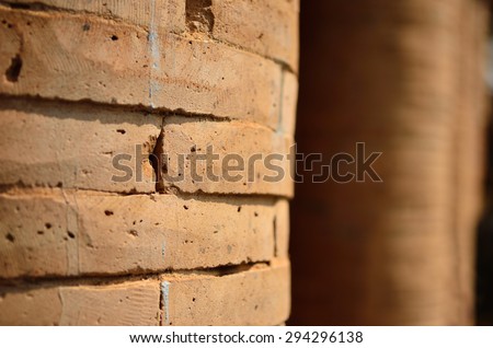 Red old brick pole stone decoration at home