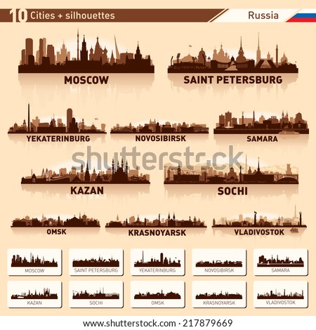 City skyline set. Russia. Vector silhouette background illustration.