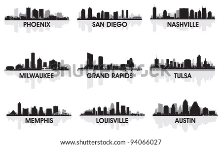 American cities skyline set