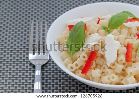 Short Cut Pasta with Basil, Red Peppers and Fresh Goat Cheese