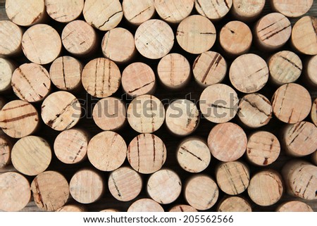 Cork tops background Assorted group of used corks viewed from top.