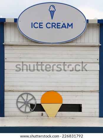 Ice cream shop, Retro sign on wooden builded ice cream shop