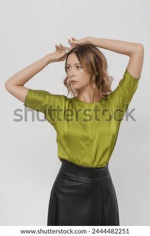 Image, Stock Photo Woman on top of rock with sea surf