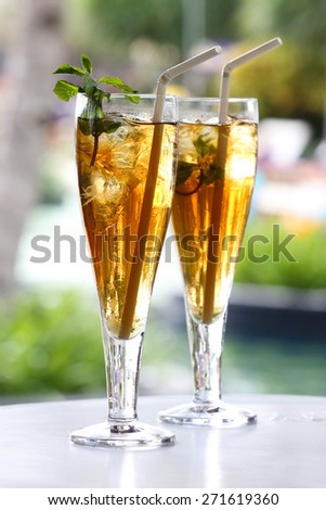 Ice tea Two glasses of iced tea with mint garnish