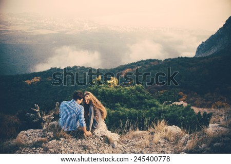 couple in love in mountains