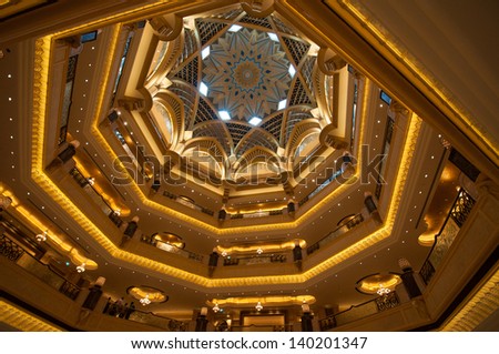 The internal dome inside the main lobby of The Emirates Palace in Abu Dhabi, United Arab Emirates