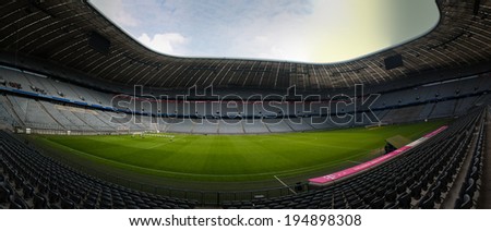 MUNICH - APRIL 13: The Allianz Arena Football Stadium on April 13, 2014 in Munich, Germany. The Allianza Arena is the home stadium of Bayern Munich and TSV 1860 Munich football teams.