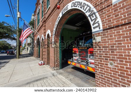 CHARLESTON, SC, USA -OCTOBER 13: Vintage Fire Station at Meeting Street on October 13, 2013 in Charleston, SC. Charleston Fire Department operates 16 engine companies and four ladder companies.