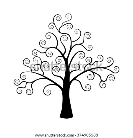 Black Tree Silhouette Isolated On White Background. Stock Vector