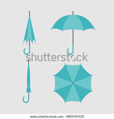 Flat icon umbrella. Opened and folded umbrellas