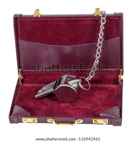Sport whistle in a briefcase used for getting attention during sports - path included