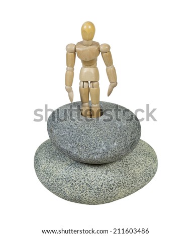 Standing in a rut shown by a model standing in a hole in a rock - path included