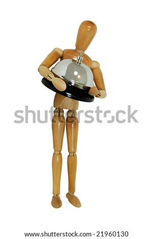 Wooden model representing a person holding service bell