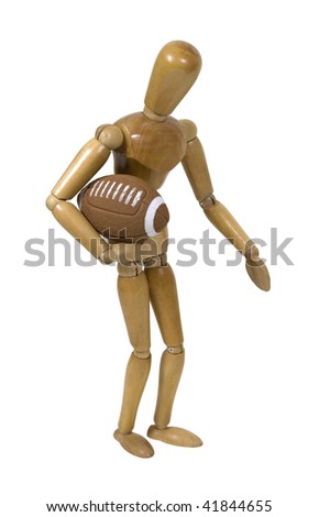 Model ready to play football with the old pigskin tucked under his arm - path included