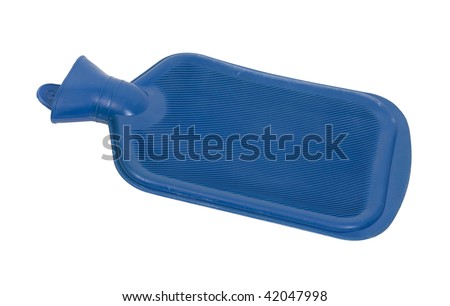 Large blue hot water bottle to help warm sore muscles - path included