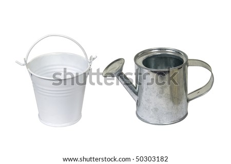 Watering can and bucket for tending and bringing life to the plants - path included