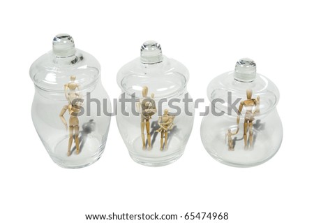 Family kits shown by a variety of families in old glass apothecary jars - Path included