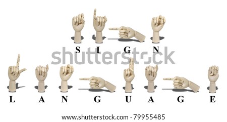 Sign Language spelled out in American Sign language is expressed with visible hand gestures for communication of the deaf