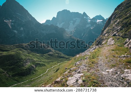 Beautiful valley and peaks in Caucasus mountains, the Main Caucasian ridge. North Caucasus