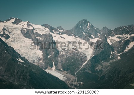 Beautiful valley and peaks in Caucasus mountains, the Main Caucasian ridge. North Caucasus