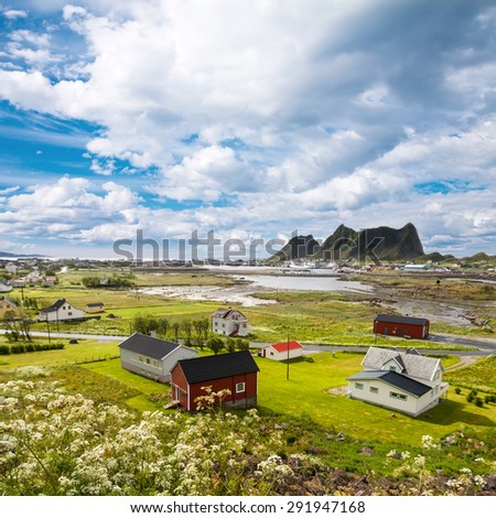 Summer view to Vaeroy island, Lofoten, Norway