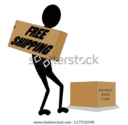 Illustration of a glyph person with boxes, business concept of free shipping, on a white background.