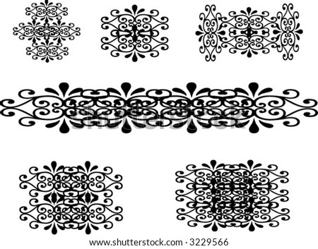Vector Set Of Motif Style Illustrated Line Designs Black On White ...