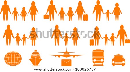 set of family people and travel objects