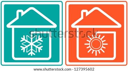 house with snowflake and sun. home conditioner symbol  - climate control