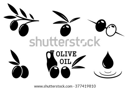 set of black isolated olive icons on white background