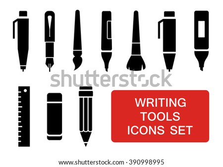 isolated writing tools set with red accent