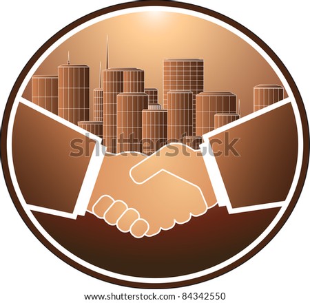 business handshake on the background of a large city