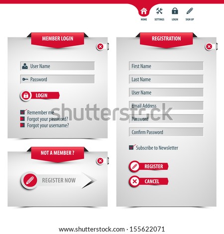 login and register form, eps10, contains transparencies for a high realistic effect