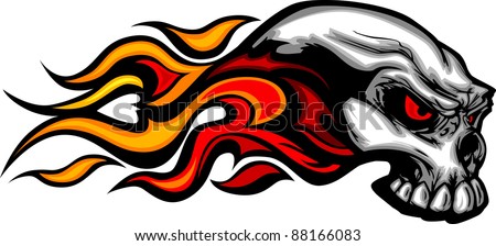 Skull On Fire With Flames Vector Illustration - 88166083 : Shutterstock