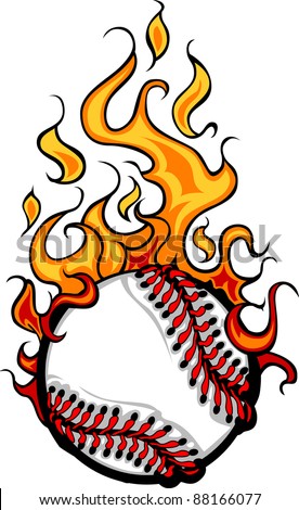 Flaming Baseball Softball Ball Vector Cartoon burning with Fire Flames