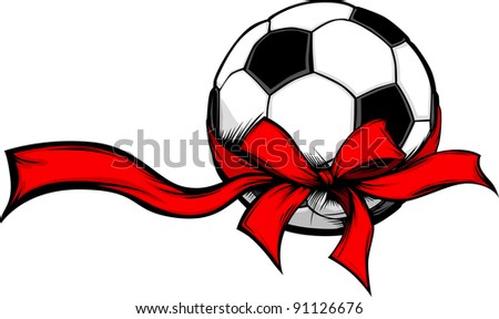 Soccer Ball Wrapped with Red Christmas Ribbon for Winter Holidays