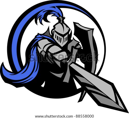 Medieval Knight Wearing Armor Vector Holding a Shield and Pointing a Sword