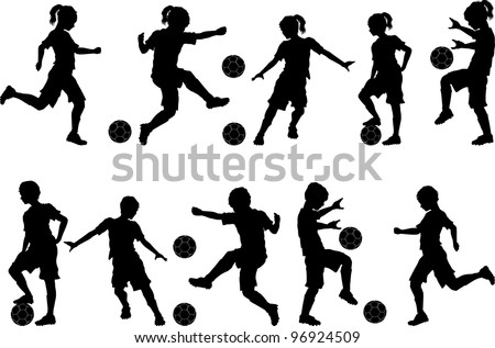 Soccer Players Silhouettes Of Kids - Boys And Girls Stock Vector ...