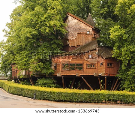 ALNWICK, ENGLAND - JULY 14: Alnwick Garden tree house in Northumberland, Northern England is pictured on July 14, 2013.  The tree house opened in 2004 and is one of the largest in the world.