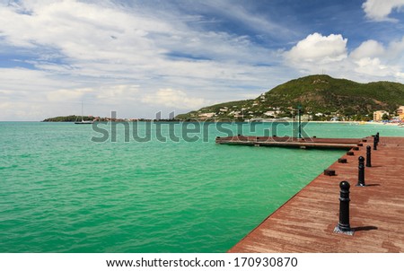 PHILIPSBURG, ST. MAARTEN - NOVEMBER 4: The pier on Captain Hodge Wharf is a landing stage in Philipsburg, St, Maarten in the West Indies and is pictured on November 4, 2013.