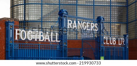 GLASGOW, SCOTLAND - JULY 26: The gates outside the Bill Struth Main Stand at Ibrox Stadium, home of Glasgow Rangers Football Club in Scotland and pictured on July 26, 2014.