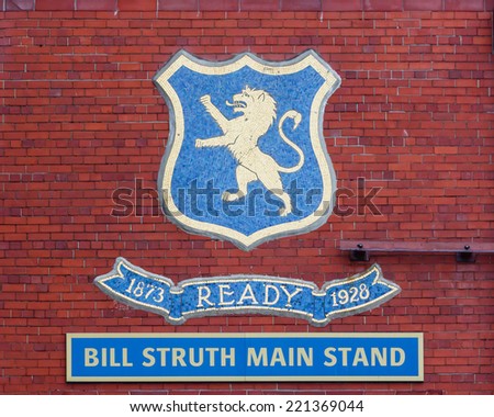 GLASGOW, SCOTLAND - JULY 26: A mosaic of Glasgow Rangers Football Club\'s badge.  The mosaic adorns the Bill Struth Main Stand at Ibrox Stadium home of Glasgow Rangers and is pictured on July 26, 2014.