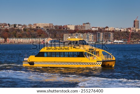 NEW YORK CITY, NOVEMBER 19:  The New York Water Taxi Marian S Heiskell is pictured on November 19th, 2014 on the Hudson River.  New York Water Taxi offer taxi services on the East and Hudson rivers.
