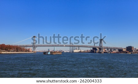 Williamsburg Bridge.  A view of Williamsburg Bridge in New York City.  The bridge spans the East River connecting the boroughs of Manhattan and Brooklyn.