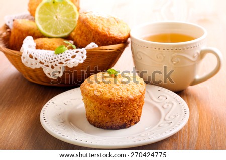 lime and white chocolate chip cakes and tea