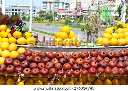 Fruit stand in the street to sell freshly squeezed  juice