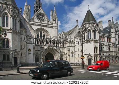 LONDON - JULY 20, 2012: Royal courts of justice in London, commonly called the Law Courts, was built in the 1870 and were opened by Queen Victoria in December 1882. London, July 20, 2012.