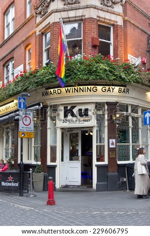 LONDON, UK - OCTOBER 17, 2014: Ku Bar is customer focused and remains one of the few independently gay owned bars across Soho, London, October 17, 2014.